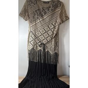 Vintage Shar Ade II Gold Metallic Crochet Top With Black Dress 8 V3